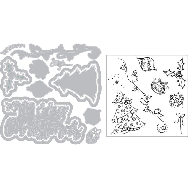 Sizzix Framelits Die & Stamp Set By Courtney Chilson 13/Pkg, Christmas Doodles