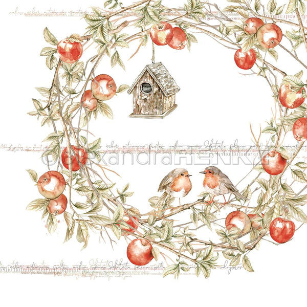 Alexandra Renke Colors Of Autumn Design Paper 12"X12", Robins In Apple Wreath