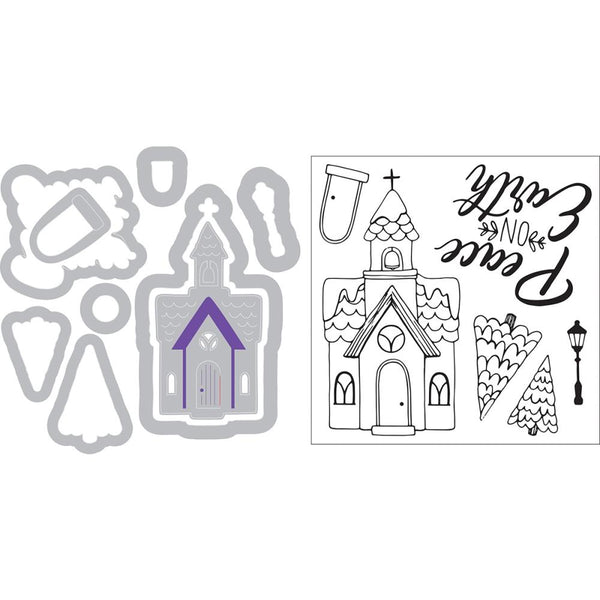 Sizzix Framelits Die & Stamp Set By Katelyn Lizardi 9/Pkg, Church, Peace On Earth