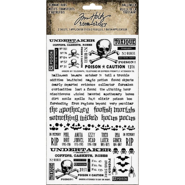 Tim Holtz, Idea-Ology Remnant Rubs Rub-Ons 4.75"X7.75" 2/Pkg, Halloween