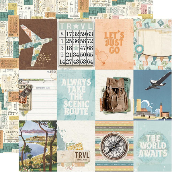 Simple Vintage Traveler Double-Sided Cardstock 12"X12", 3x4 Elements