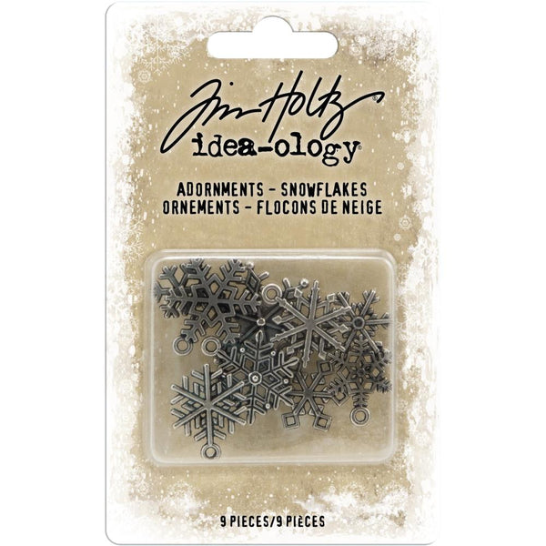Tim Holtz Idea-Ology, Metal Adornments, 9/Pkg, Antique Nickel Snowflakes