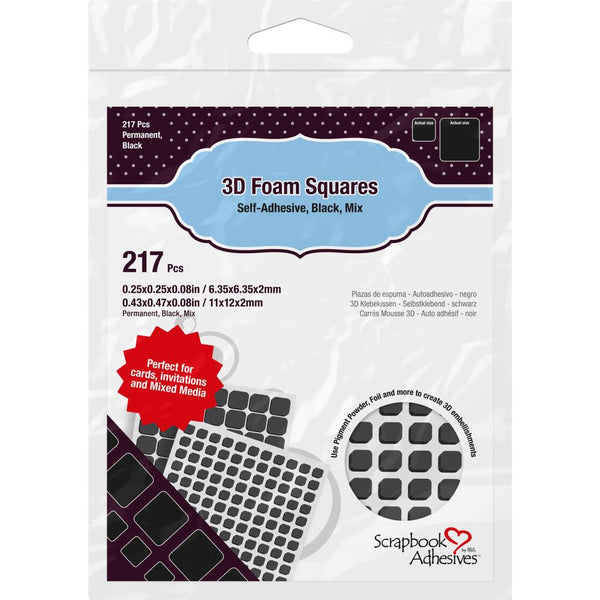 3L Scrapbook Adhesive, 3D Foam Squares, Assorted Black (217 pcs.)