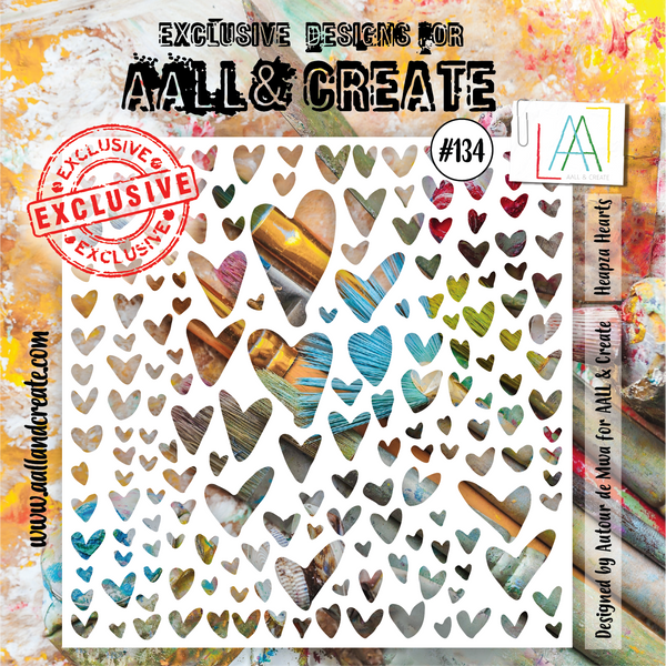 AALL & Create, #134, 6"x6" Stencil, Designed by Autour de MWA, Heapza Hearts