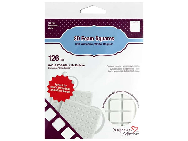 3L Scrapbook Adhesive, 3D Foam Squares, White, Permanent (126 pcs)