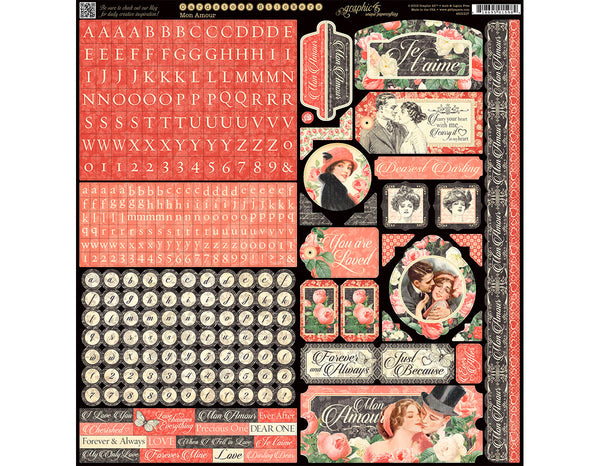 Graphic 45, Mon Amour, Cardstock Stickers 12"X12" (Retired)