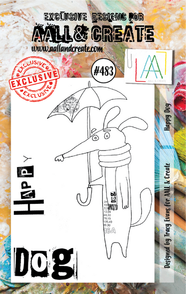 AALL & Create, #483, Happy Dog, A7 Clear Stamp, Designed by Tracy Evans