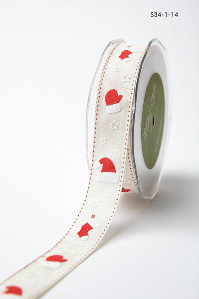 1 Inch Linen Holiday Print Ribbon, Stocking - Scrapbooking Fairies