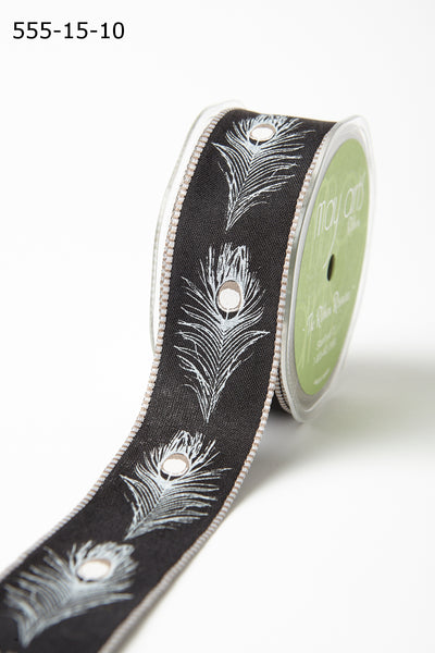 1.5 Inch Peacock Feather Ribbons with Woven Edges, Black Peacock Feathers - Scrapbooking Fairies
