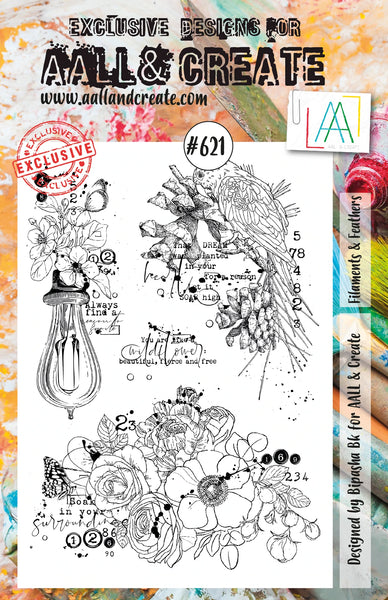 AALL & Create, A5 Clear Stamp by Bipasha Bk, Filaments & Feathers, #621
