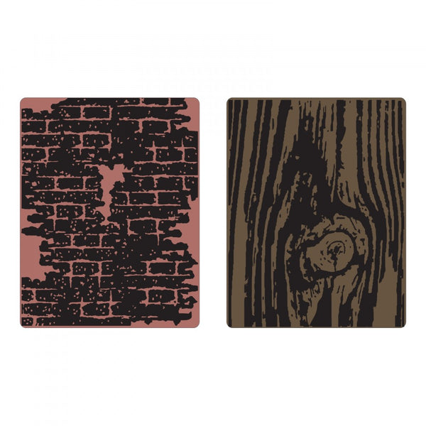 Sizzix Texture Fades A2 Embossing Folders 2/Pkg by Tim Holtz, Bricked & Woodgrain (Retired)