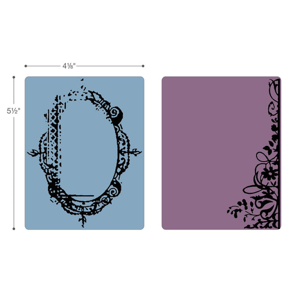 Sizzix, Tim Holtz Texture Trades Embossing Folders 2PK, Fancy & Floral Frames Set (Retired)