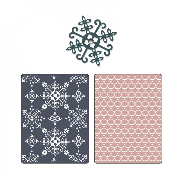 Sizzix Textured Impressions Embossing Folders w/Bonus Sizzlits Die - Santa Lucia & Moguls Set (Retired)