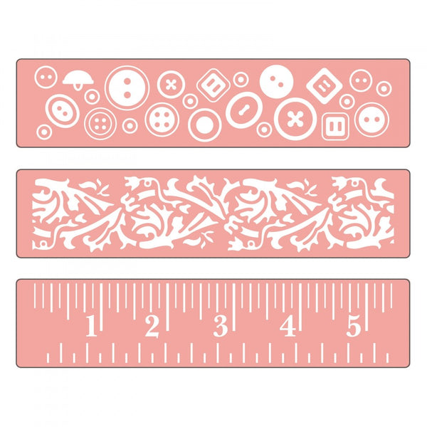 Sizzix Textured Impressions A2 Embossing Folder,  W/3 Borders Buttons, Ruler & Vines