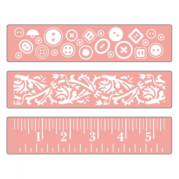Sizzix Textured Impressions A2 Embossing Folder, W/3 Borders Buttons, Ruler & Vines