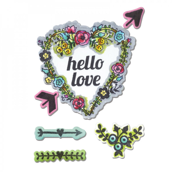 Sizzix, Framelits Dies W/Clear Stamps by Jen Long, 7/Pkg, Hello Love