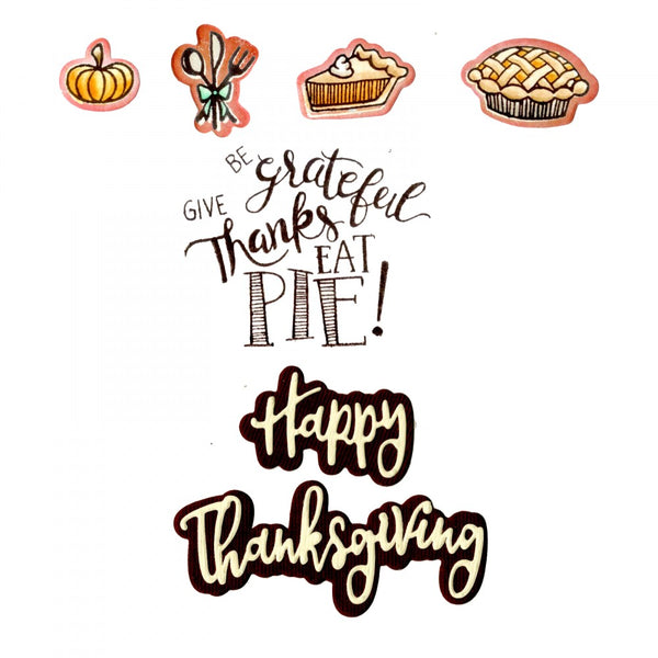 Sizzix, Framelits Die & Stamp Set By Lindsey Serata Give Thanks, Eat Pie (Retired)
