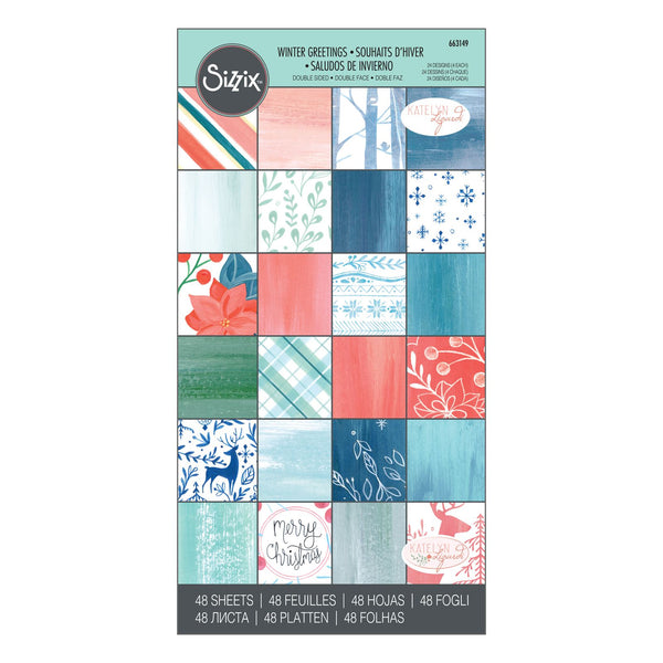 Sizzix Paper 6" x 12" Cardstock Pad by Katelyn Lizardi, Winter Greetings, 48 Sheets