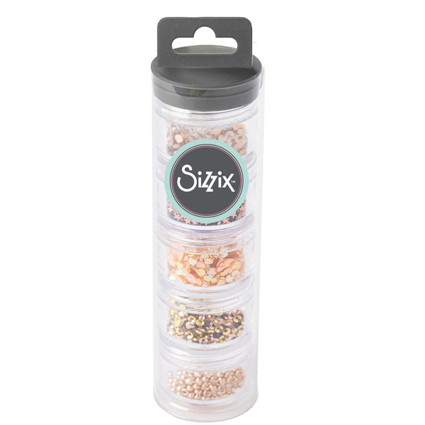 Sizzix Making Essential Sequins & Beads 5/Pkg, Rose Gold, 5g Per Pot