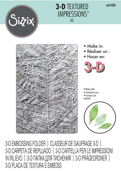Sizzix 3D Textured Impressions Embossing Folder, Leaf Veins (Retired)