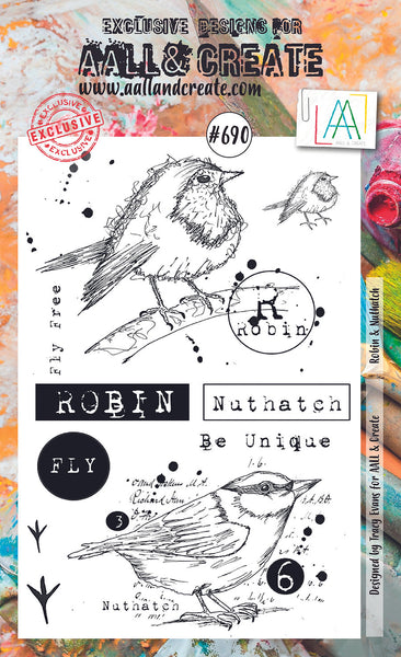 AALL & Create, #690, Robin & Nuthatch, A6 Clear Stamp, Designed by Tracy Evans