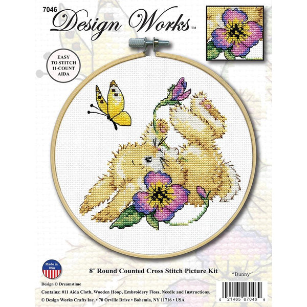 Design Works Crafts, Counted Cross Stitch Kit 8" Round, Bunny (11 Count)