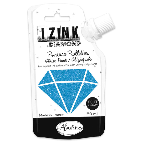 Aladine IZINK Diamond Glitter Paint 80ml, Bleu Caraibe (Caribbean Blue)