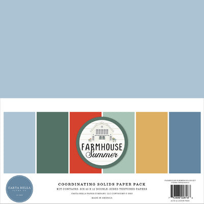 Carta Bella Double-Sided Solid Cardstock 12"X12" 6/Pkg, Farmhouse Summer, 6 Colors