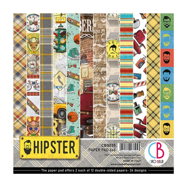 Ciao Bella Double-Sided Paper Pack 90lb 6"X6" 24/Pkg, Hipster, 12 Designs/2 Each