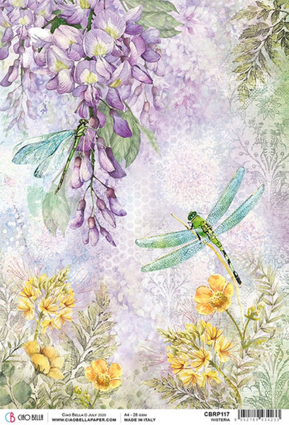 Ciao Bella Rice Paper Sheet A4, Wisteria, Microcosmos