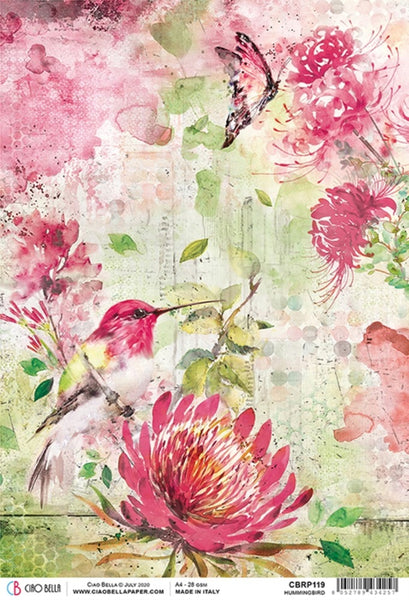 Ciao Bella Rice Paper Sheet A4, Hummingbird, Microcosmos