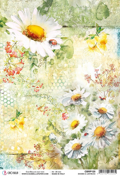 Ciao Bella Rice Paper Sheet A4, Daisies & Lady Bugs, Microcosmos