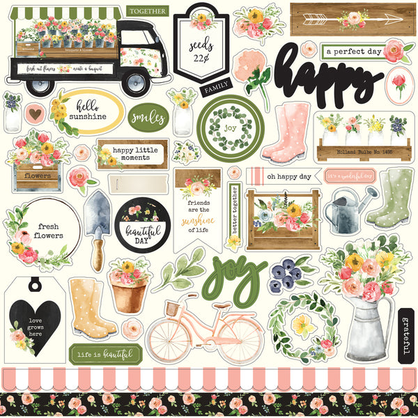 Echo Park, Spring Market Cardstock Stickers 12"X12" , Elements - Scrapbooking Fairies