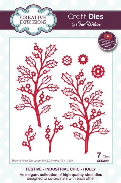 Creative Expressions, Craft Dies by Sue Wilson, Festive - Industrial Chic, Holly