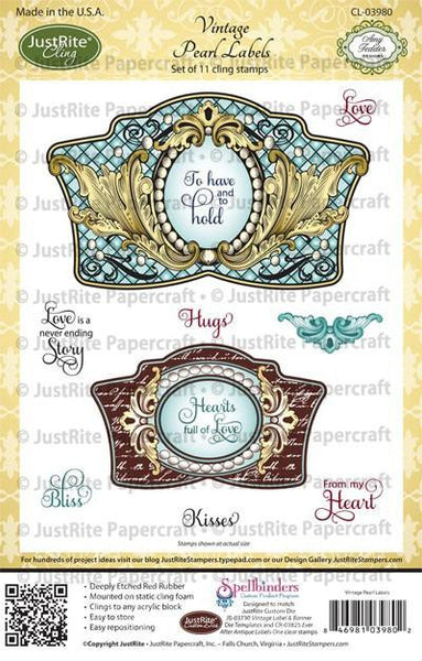JustRite, Cling Stamps, Vintage Pearl Labels