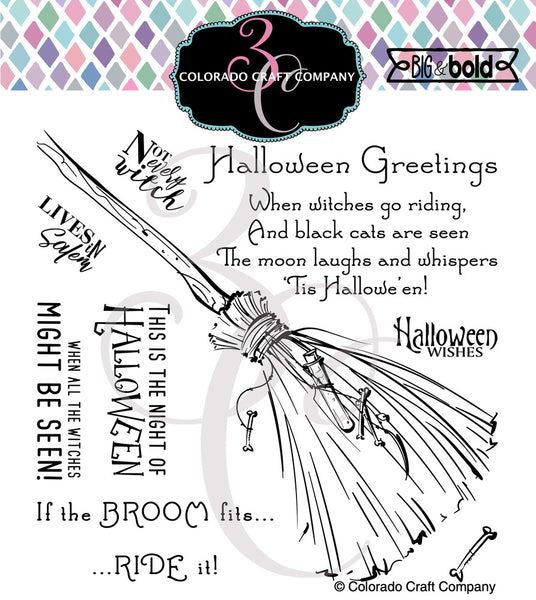 Colorado Craft Company, Big & Bold Clear Stamps 6"X6", Witch's Broom