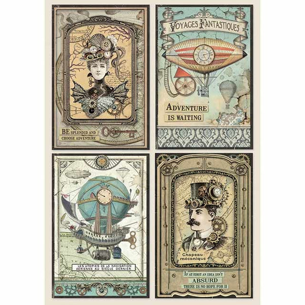 Stamperia Rice Paper Sheet A4, Voyages Fantastiques Cards