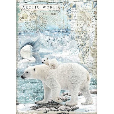 Stamperia Rice Paper Sheet A4, Arctic Antarctic - Artic World Polar Bears