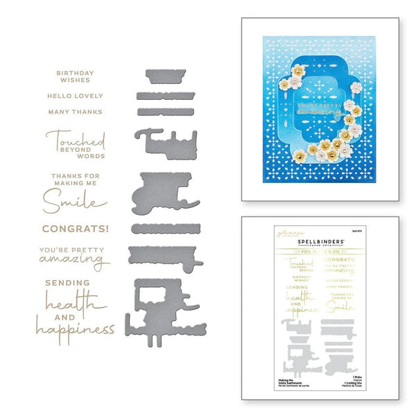 Spellbinders Glimmer Hot Foil Plate & Die, Making Me Smile Sentiments- Four Petal (GLP-379)