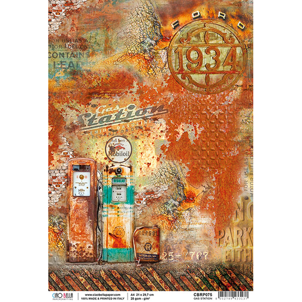 Ciao Bella Piuma Rice Paper Sheet A4, Gas Station, Collateral Rust