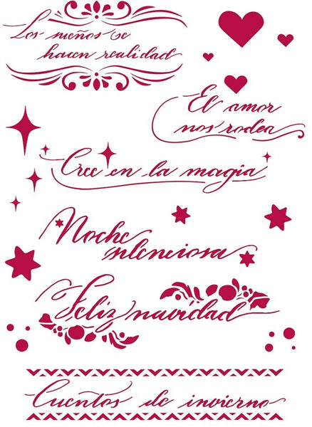 Stamperia, Stencil G, 21X29.7cm, Winter Tales Spanish quotes