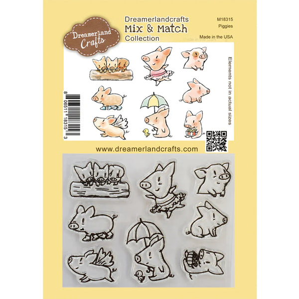 Dreamerland Crafts, Mix & Match Collection, Clear Stamps, Piggies