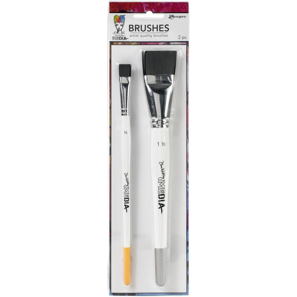 Dina Wakley Media Stiff Bristle Brushes 2/Pkg, 1.5" & .5" (Acrylic Paints/Gesso/Mediums)