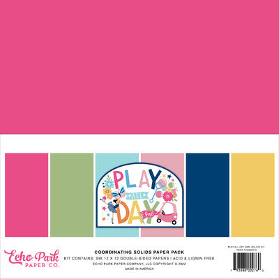 Echo Park Double-Sided Solid Cardstock 12"X12" 6/Pkg, Play All Day Girl, 6 Colors