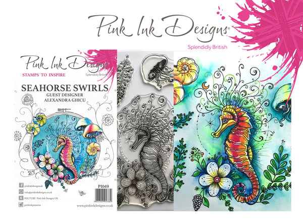 Pink Ink Designs A5 Clear Stamp, Seahorse Swirls, Guest Designer, Alexandra Ghicu