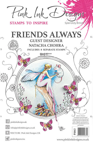 Pink Ink Designs A5 Clear Stamp, Friends Always, Fairy & Mouse by Natacha Chohra