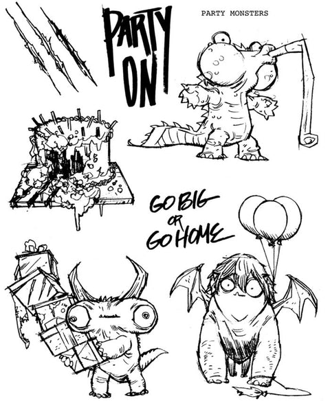 Stampers Anonymous, Brett Weldele, Cling Mount Stamps, Party Monsters