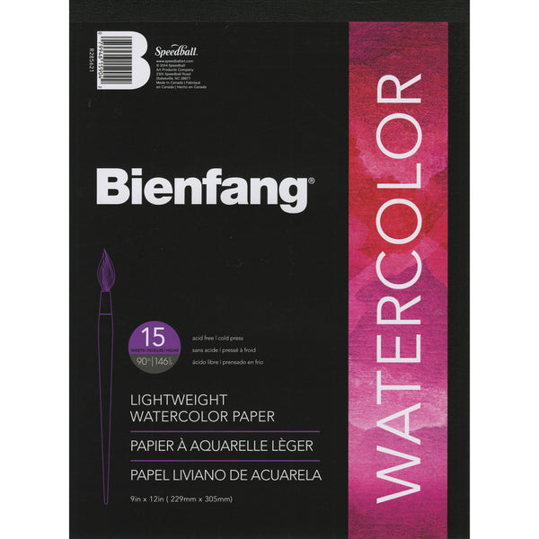 Speedball, 9"x12" Bienfang Lightweight Watercolor Paper Pad, Cold Press, 15 Sheets (90lbs/146 gsm)