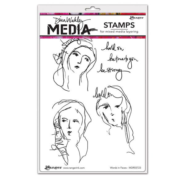 Ranger, Dina Wakley, Cling Stamp, Words in Faces - Scrapbooking Fairies