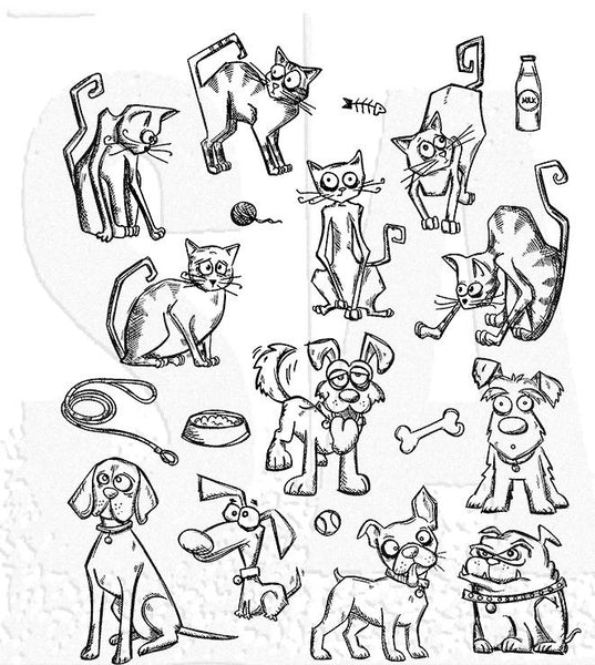 Stampers Anonymous, Tim Holtz, Cling Stamp, Mini Cats & Dogs (CMS272)